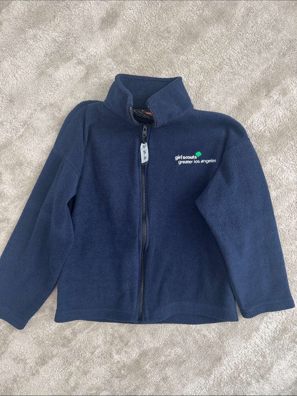 Girl Scouts Greater Los Angeles Navy Fleece Full-Zip Jacket (size large)